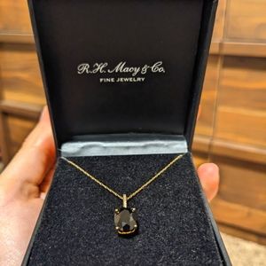 14k Yellow Gold Onyx Stone Necklace w/ Diamonds